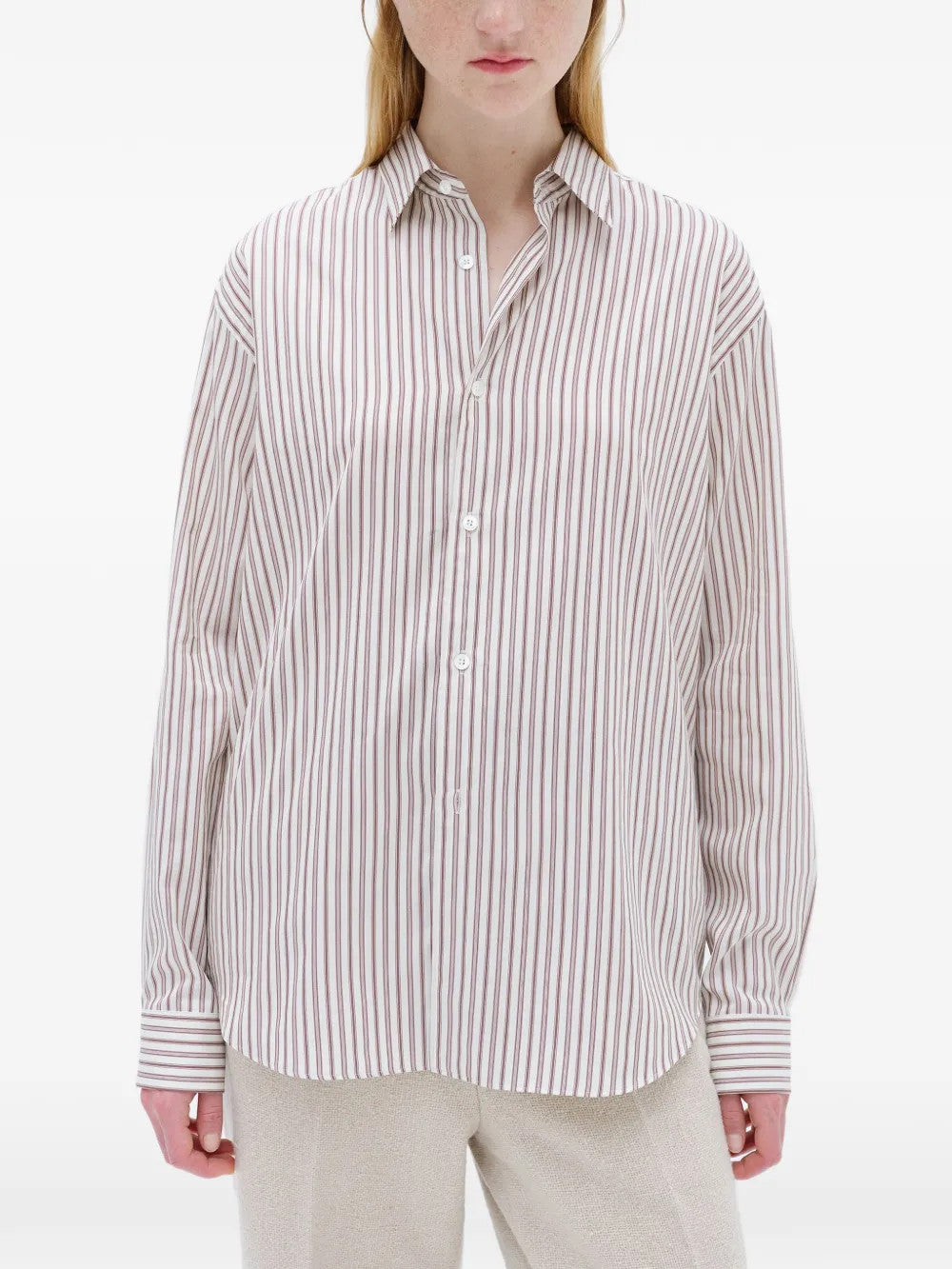 Burgundy shirt, full body view