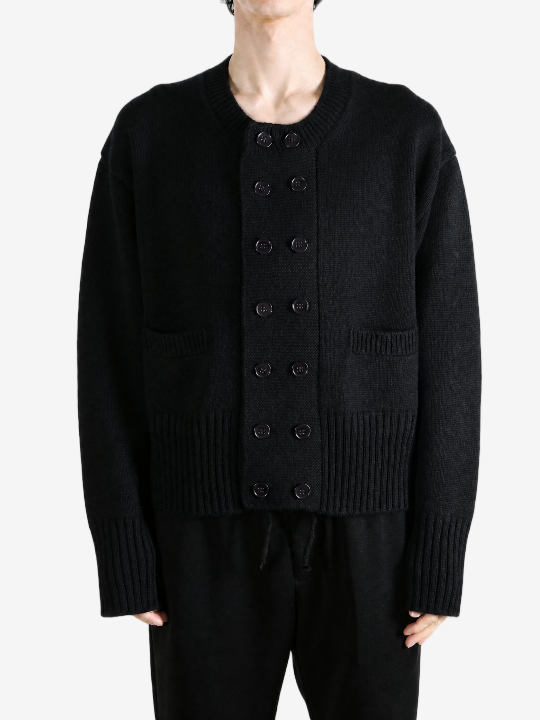 Black knitwear, full body view