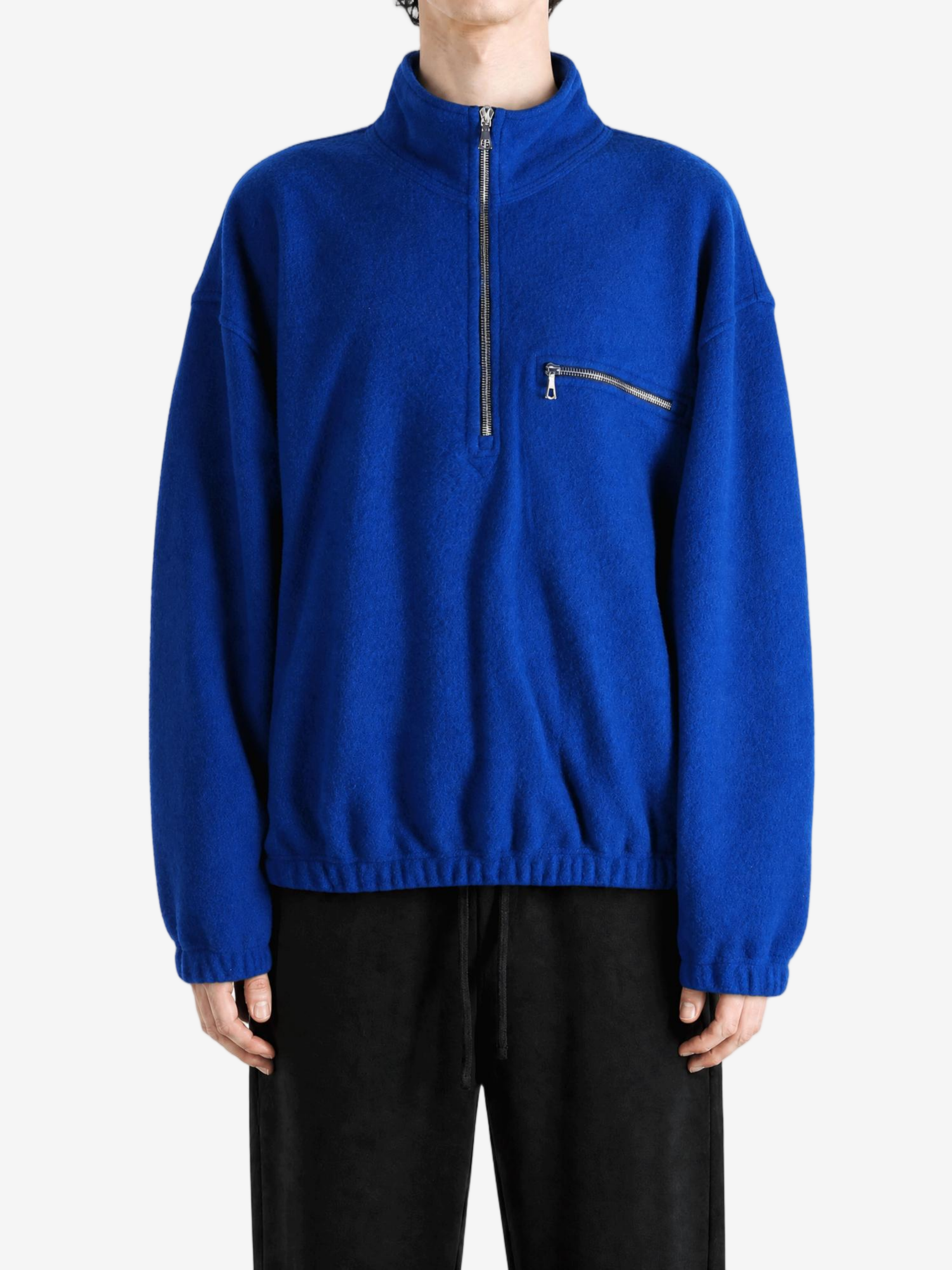Blue top, full body view