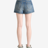 Blue skirt, full body view