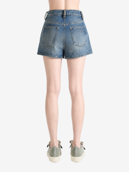 Blue skirt, full body view
