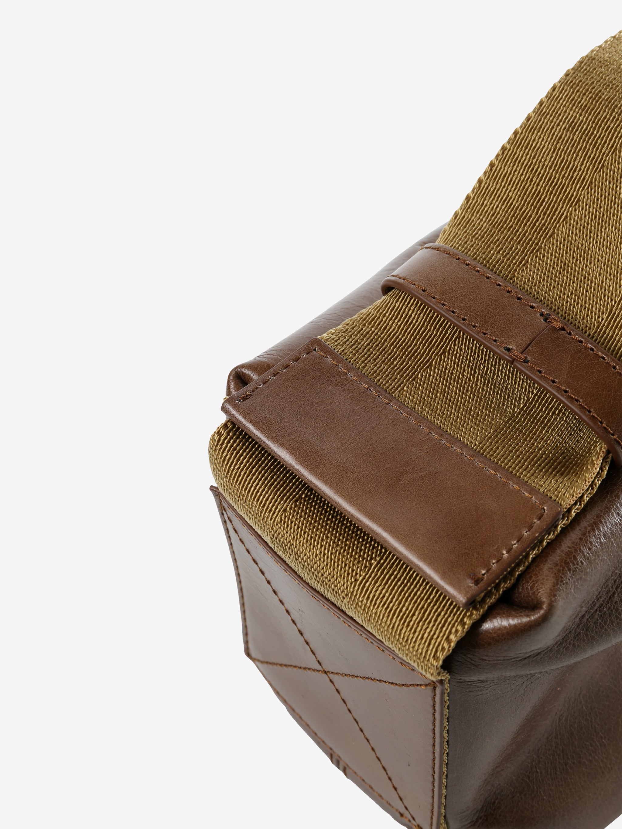 Close up of Brown bag, showing texture of the fabric
