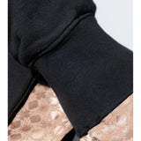Close up of Black t-shirt, showing texture of the 100% cotton fabric