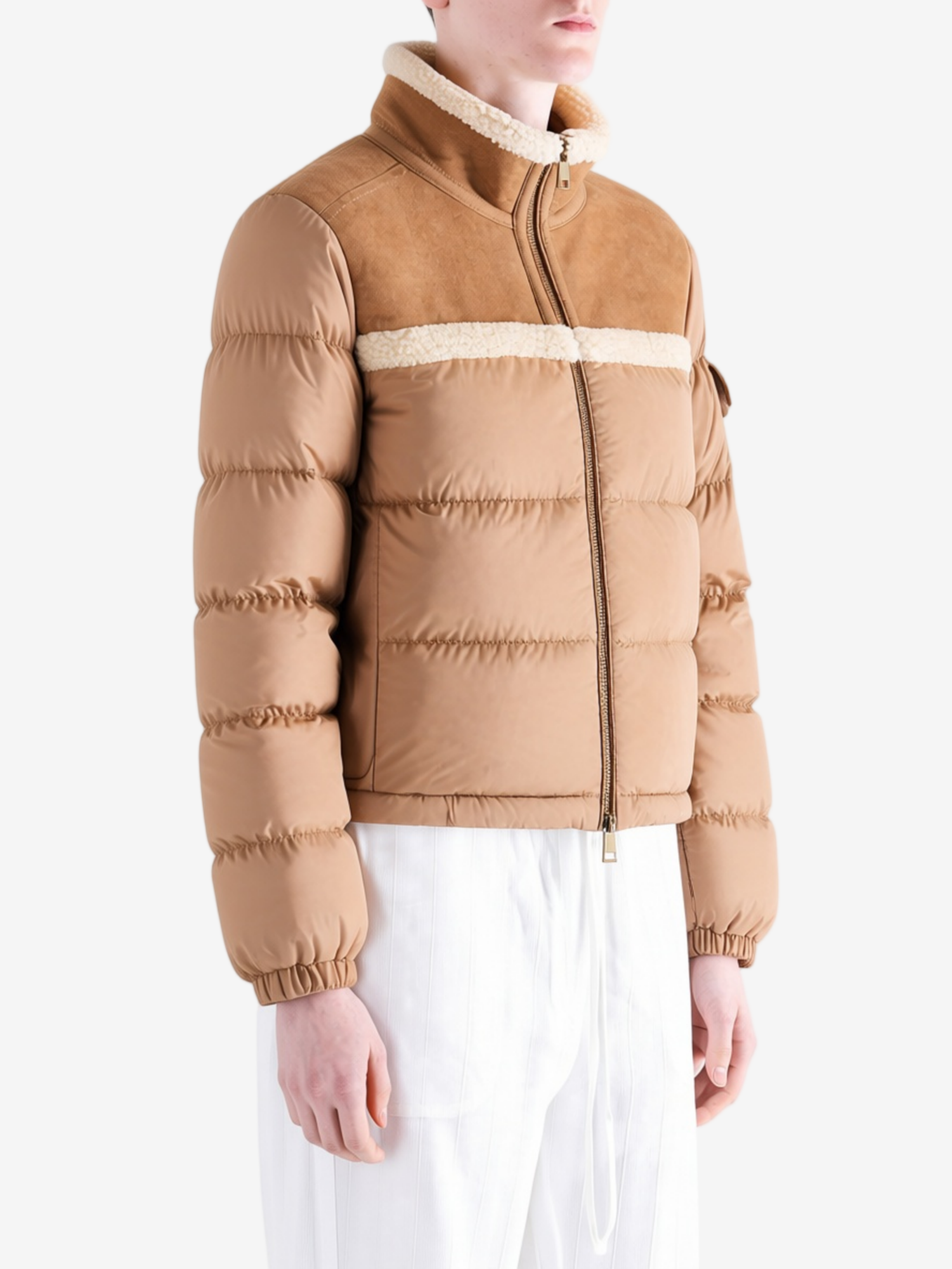 Brown jacket worn by a person, showing the jacket fit