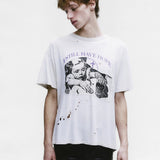 White t-shirt worn by a person, showing the shirt's fit