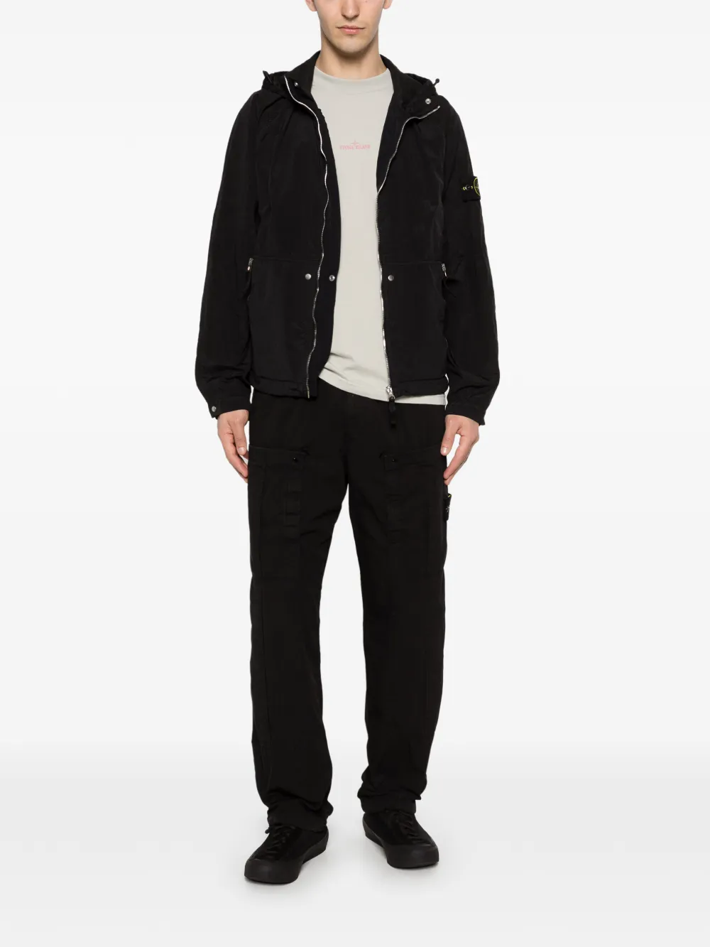 Black parka, full body view