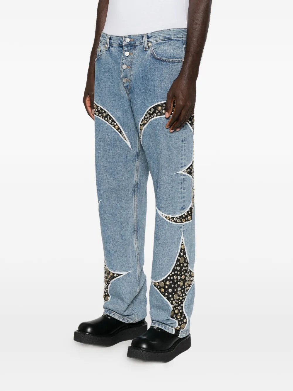 Blue pants, full body view