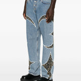 THUG CLUB - Men Iron Steel Focus Leather Denim Pants