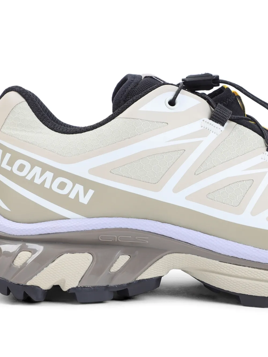 Close up of white sneakers, showing texture of the Gore-Tex fabric