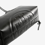 Close up of black bag,showing texture of the recycled fabric