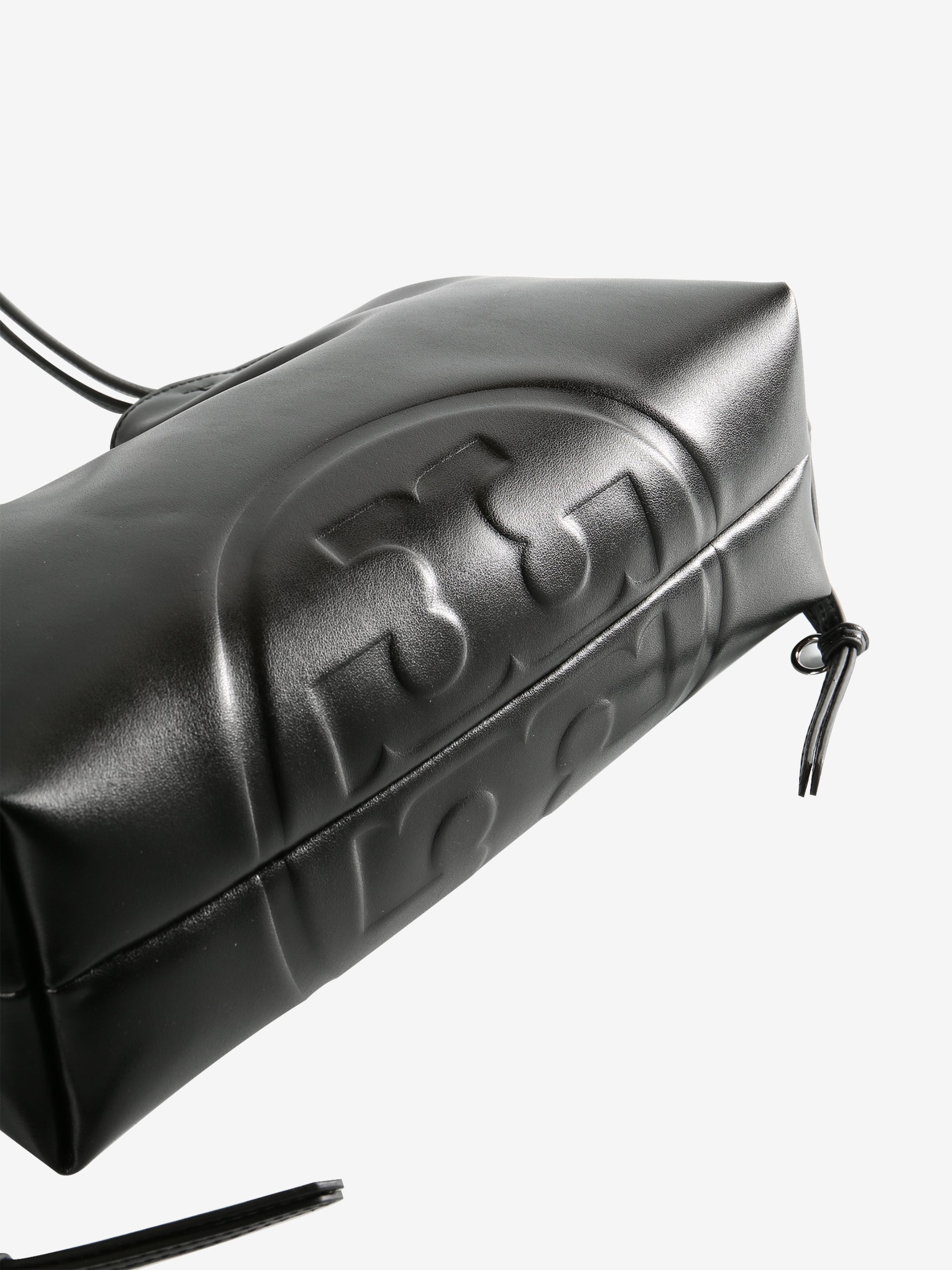 Close up of black bag,showing texture of the recycled fabric