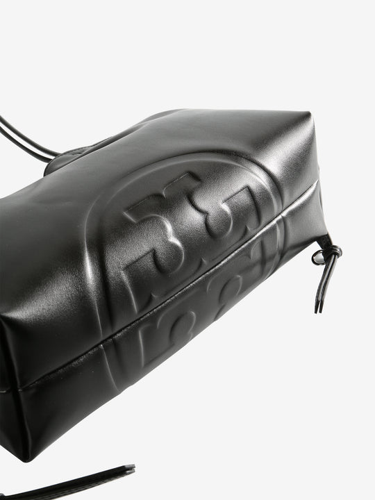 Close up of black bag,showing texture of the recycled fabric