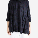 Navy shirt worn by a person, showing the shirt fit