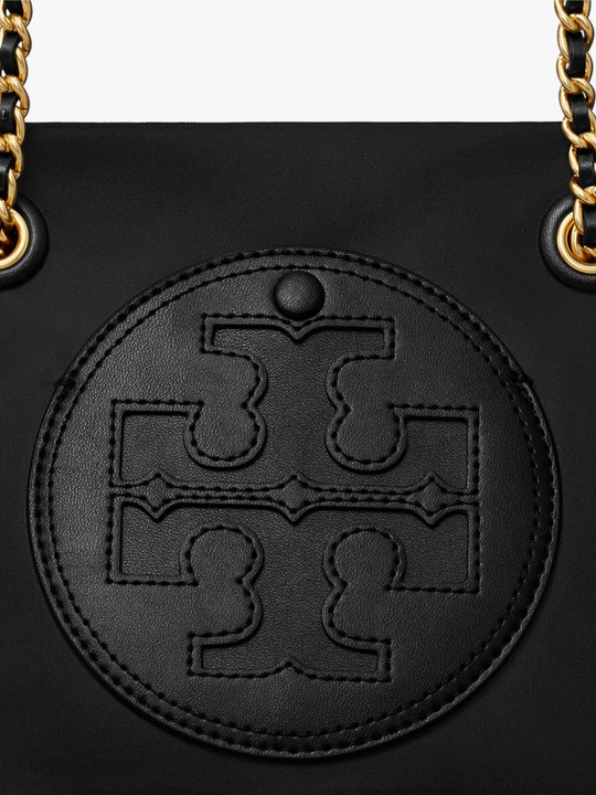 Close up of the black bag, showing texture of the nylon fabric
