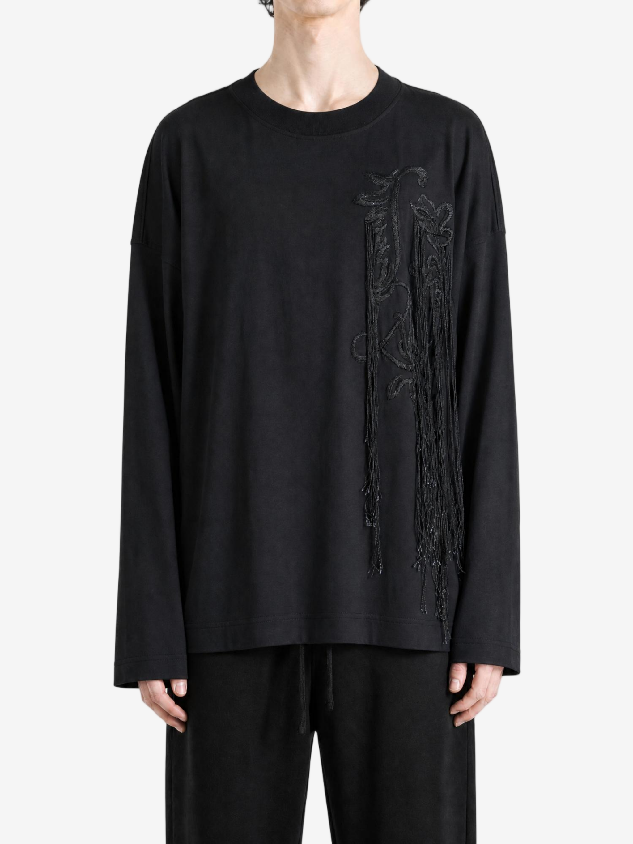 Black t-shirt, full body view