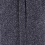 Close up of grey pants, showing texture of the fabric