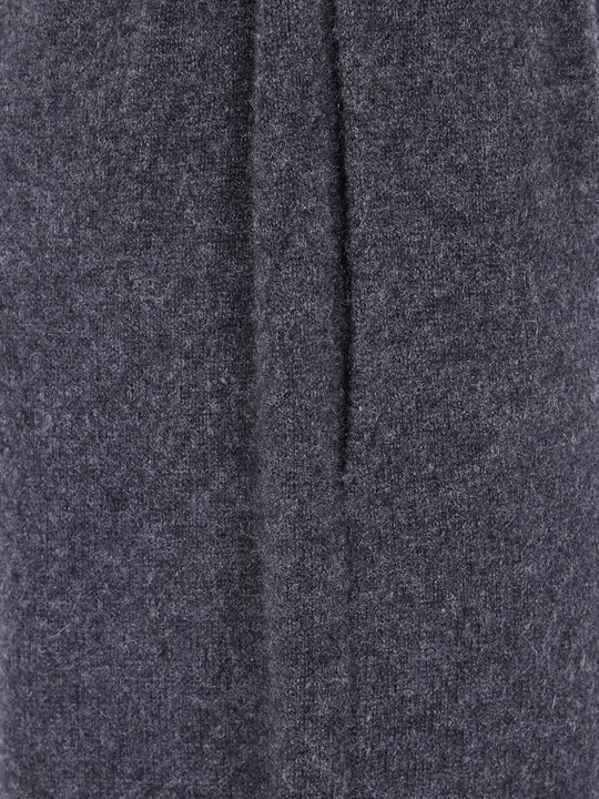 Close up of grey pants, showing texture of the fabric