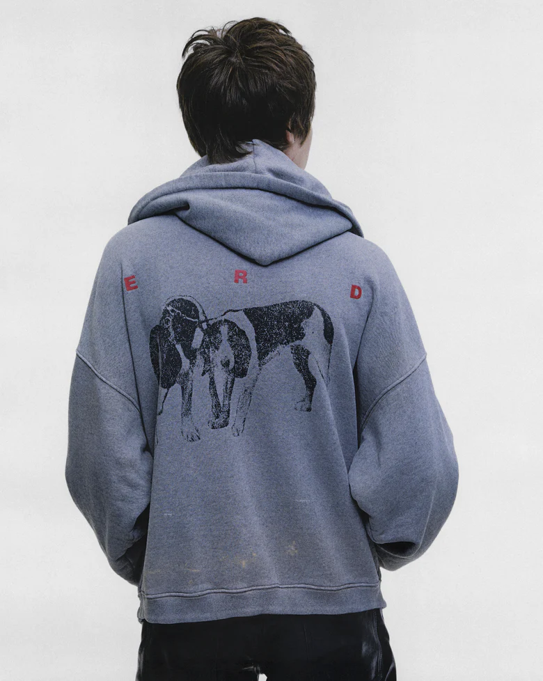 Grey hoodie, full body view
