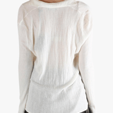 White sweater worn by a person, showing the sweater's fit