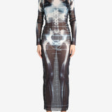 JEAN PAUL GAULTIER - Women Printed "Squeletor" Mesh Long Dress