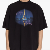 Black t-shirt worn by a person, showing the shirt's fit