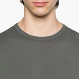 Close up of grey shirt, showing texture of the cotton fabric