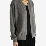 Grey knitwear worn by a person, showing the knitwear's fit