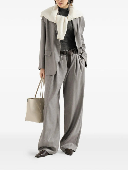 Grey knitwear, full body view