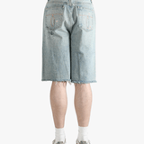 Blue shorts, back view