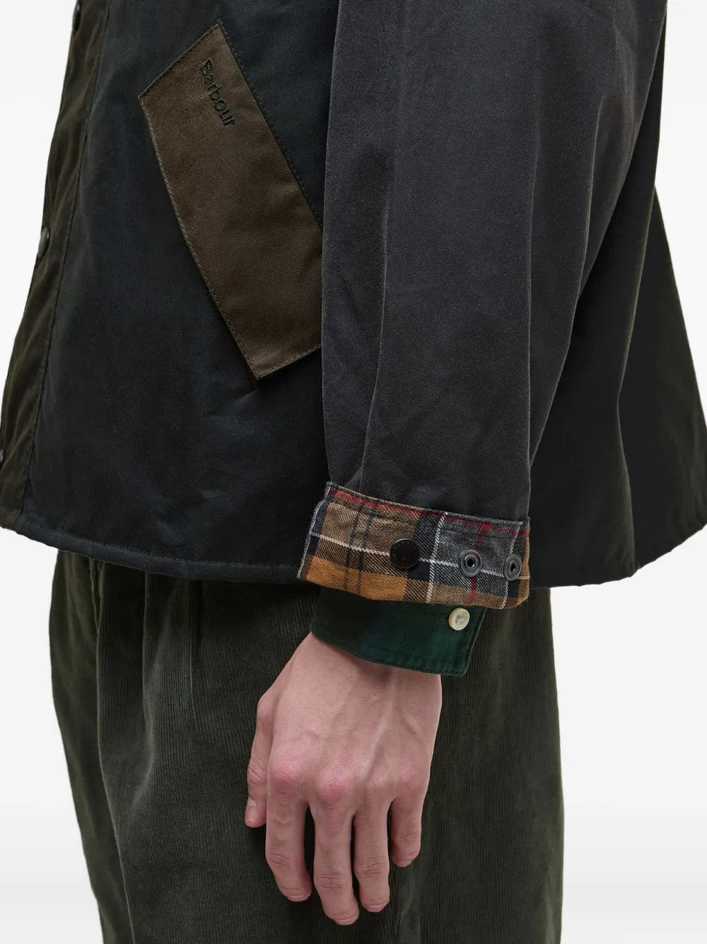 Green jacket worn by a person, showing the jacket fit