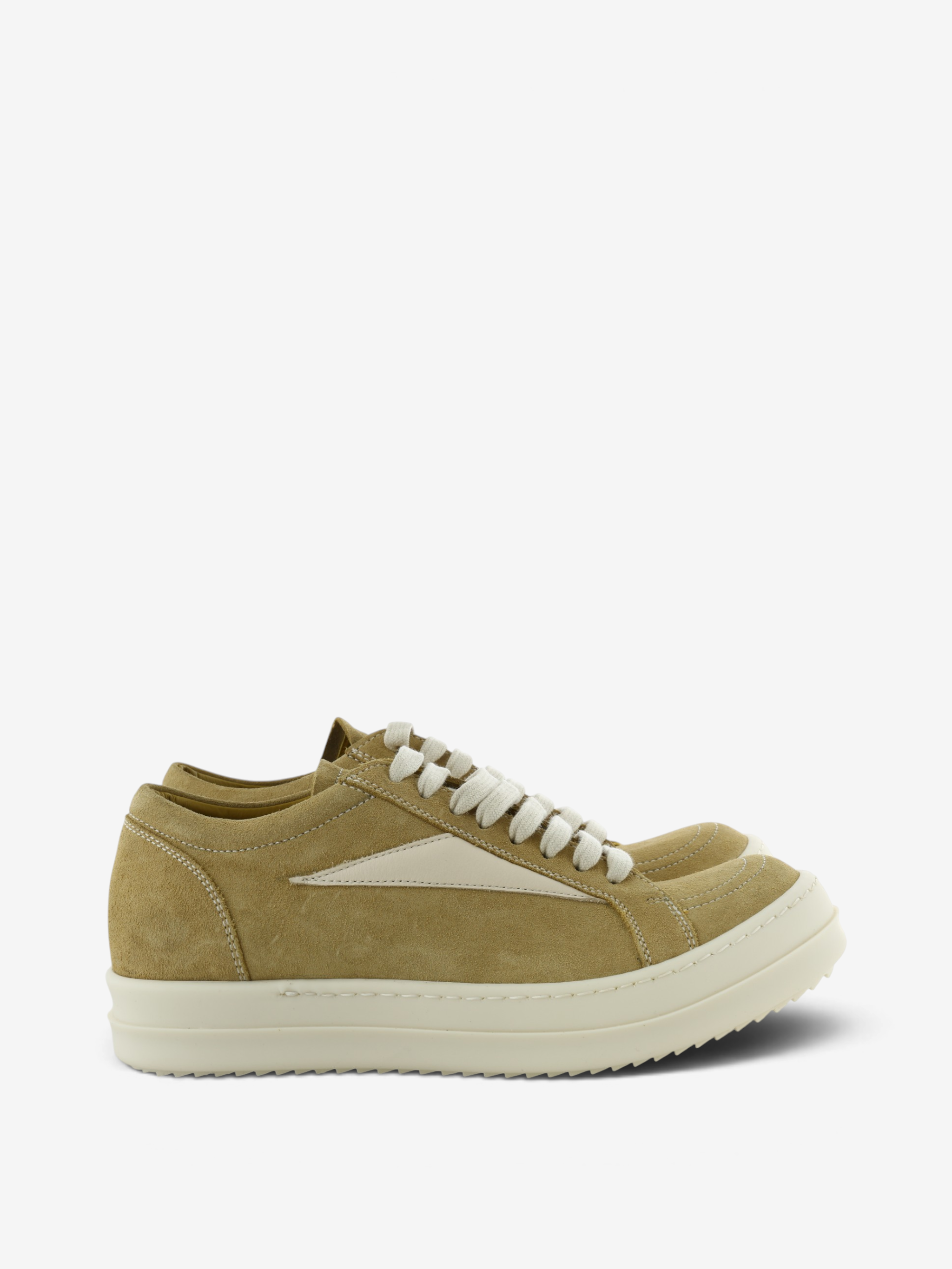 Tan shoes, side view