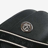 Close up of black bag,showing texture of the leather fabric