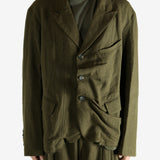 Green blazer worn by a person, showing the blazer's fit