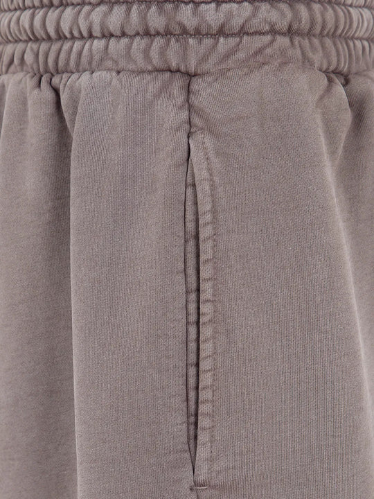 Close up of Brown shorts, showing texture of the 100% cotton fabric