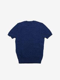 Blue Sweater, back view showing hair braid fabric structure
