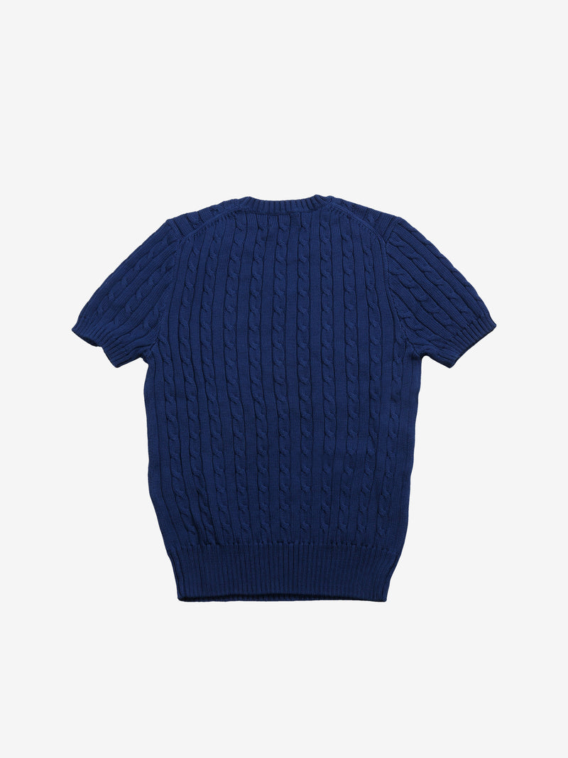 Blue Sweater, back view showing hair braid fabric structure