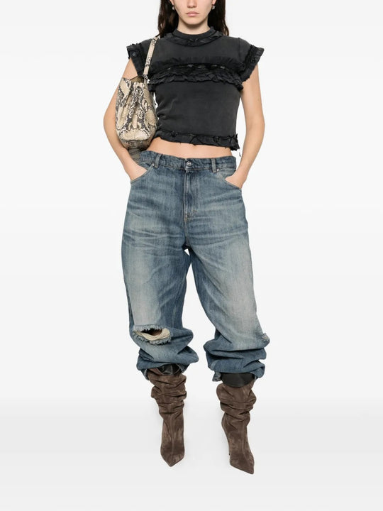 Black t-shirts, full body view