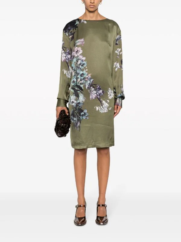 DRIES VAN NOTEN - Women Duzco Viscose Satin Printed With Hyrangea Bouquets Dress