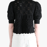 Black sweater worn by a person, showing the sweater fit