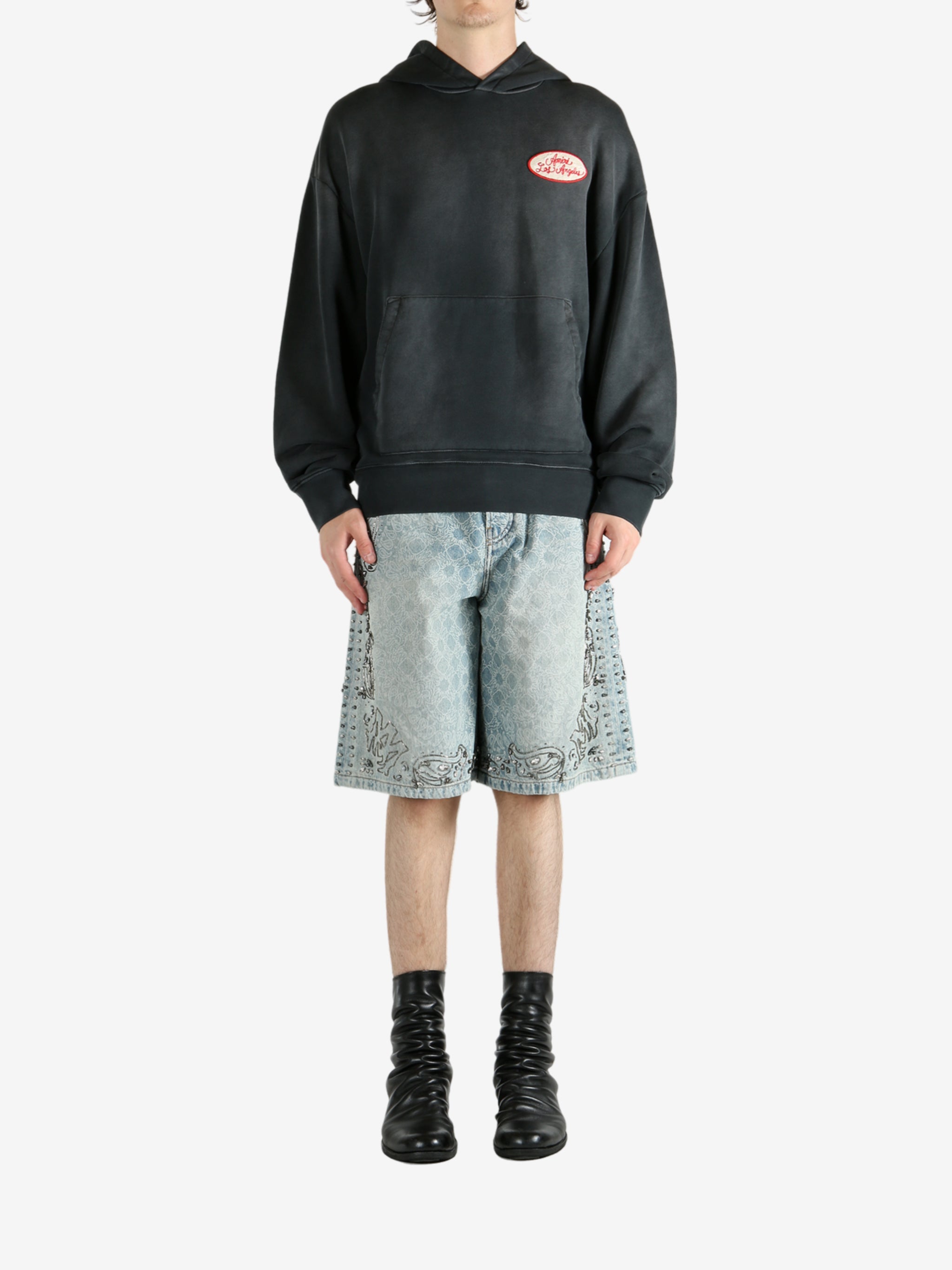 Black hoodie, full body view