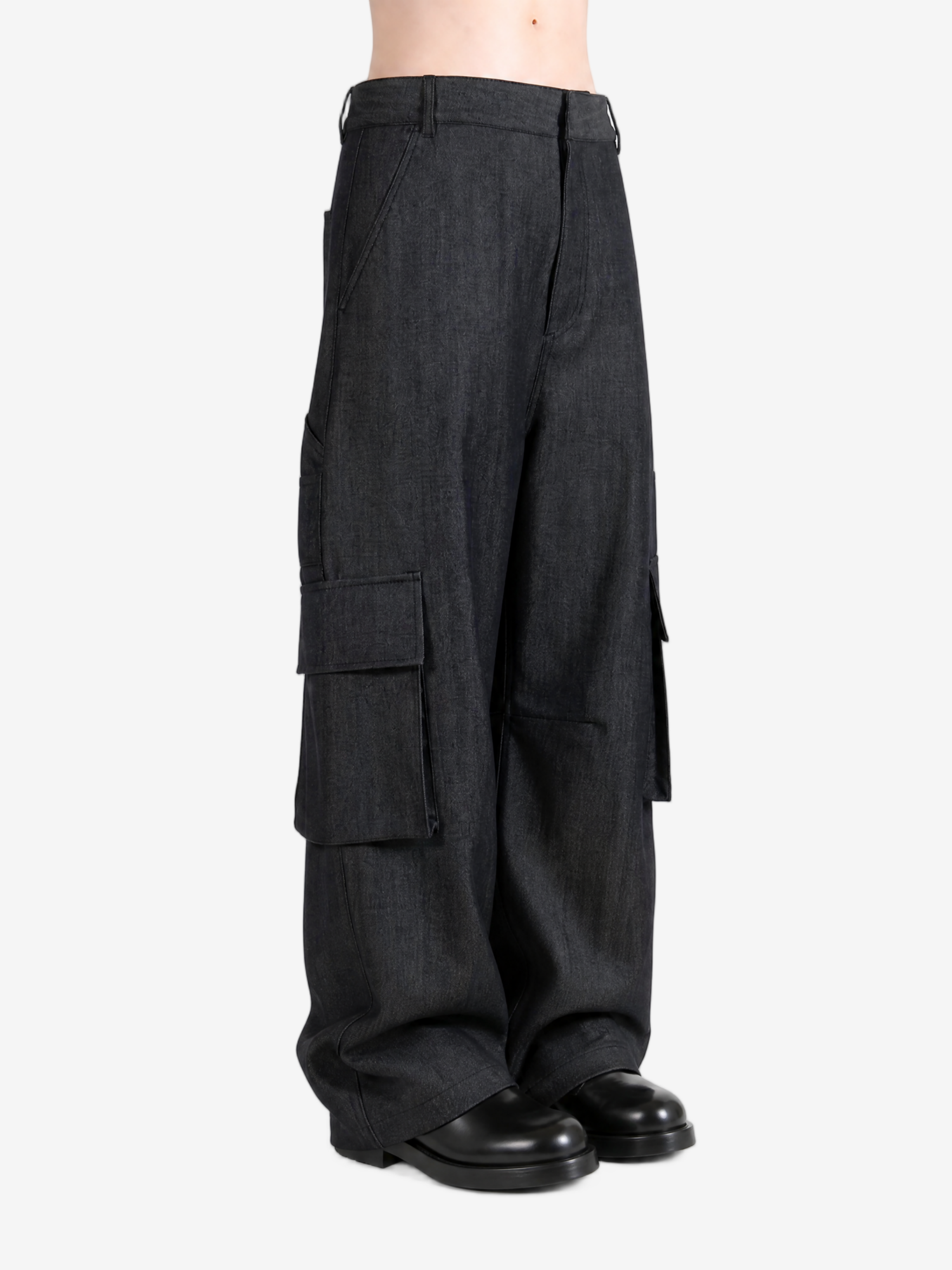 Grey pants, full body view