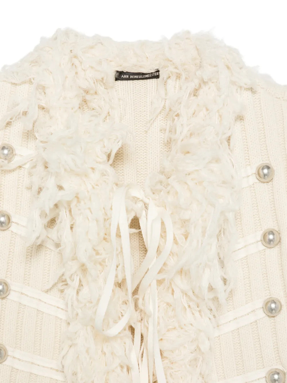 Close up of White top, showing texture of the 90% wool/ 10% polyamide fabric