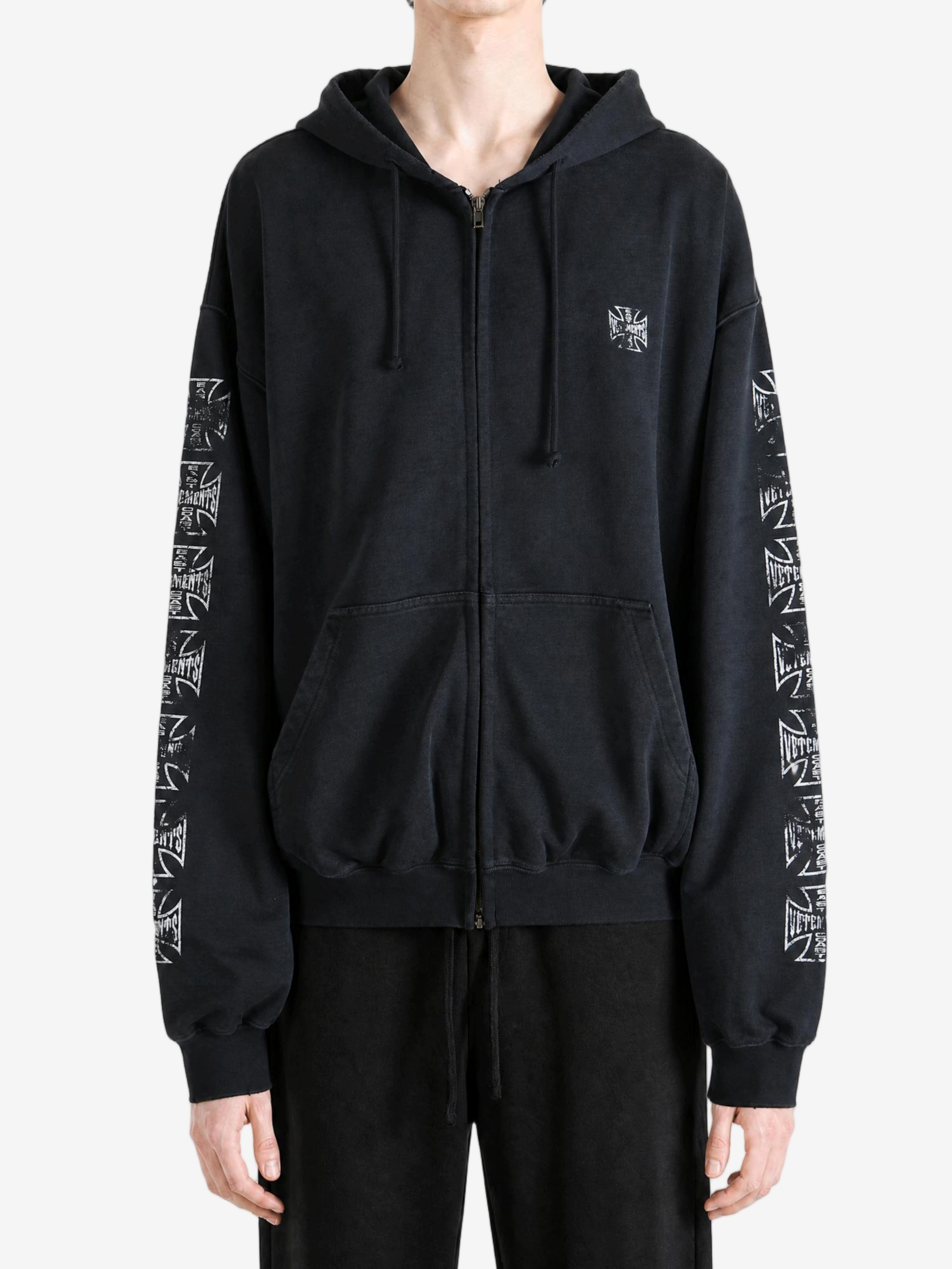 Black hoodie, full body view