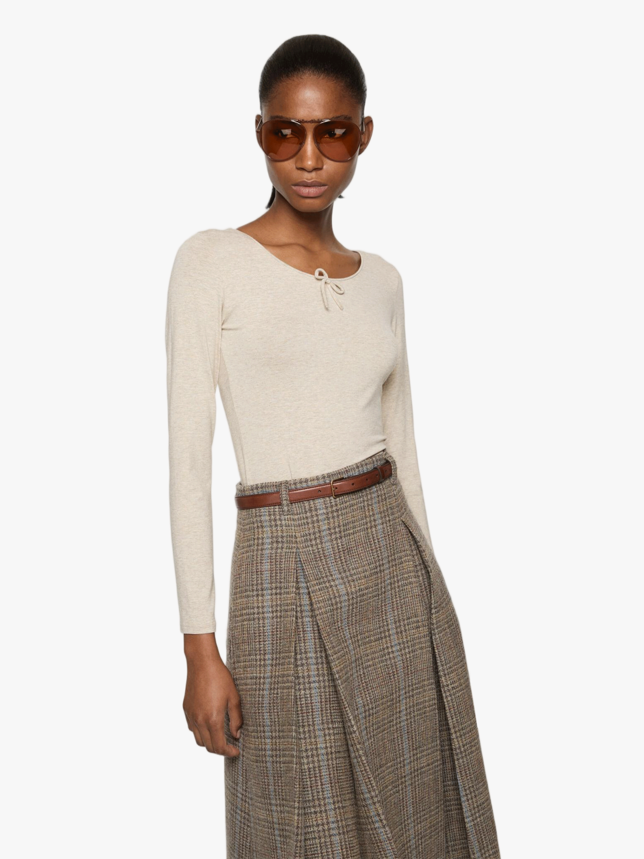 Tan t-shirt, full body view
