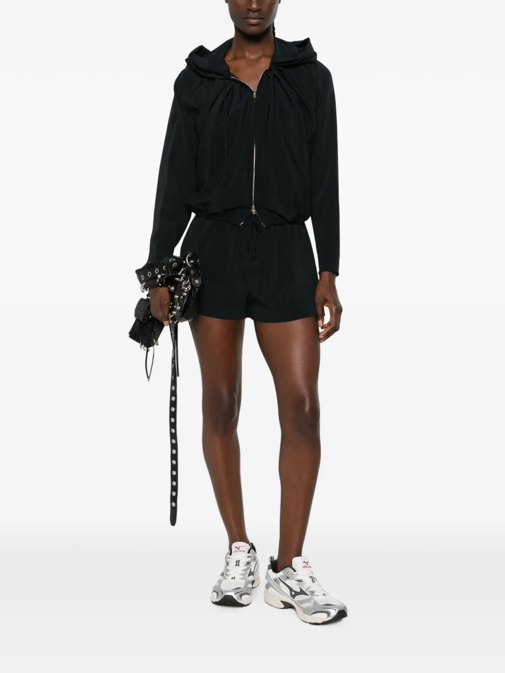 Black shorts, full body view