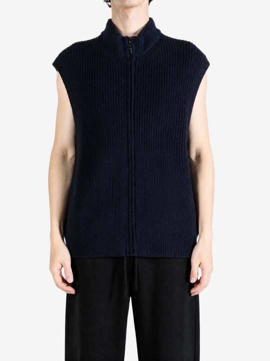 Navy knitwear, full body view