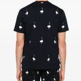 Blue t-shirt worn by a person, showing the shirt's fit