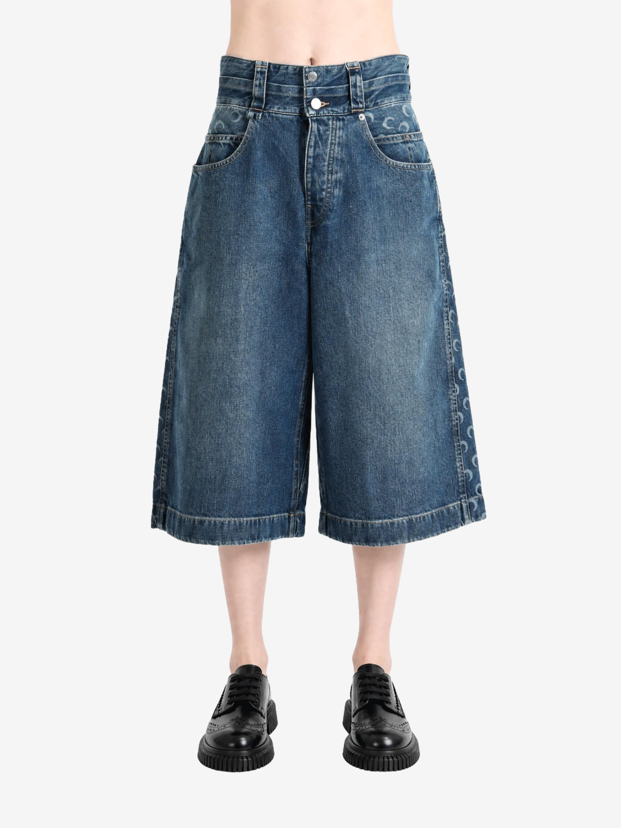 Blue shorts, full body view