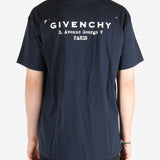 Navy t-shirt worn by a person, showing the t-shirt's fit