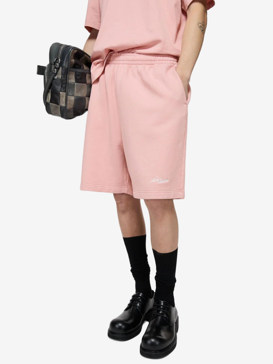 Pink shorts, full body view